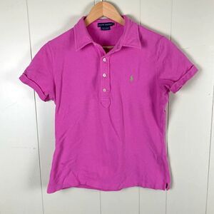 Ralph Lauren Girls Youth Large Pink Green Pony Short Sleve Collared Polo Shirt